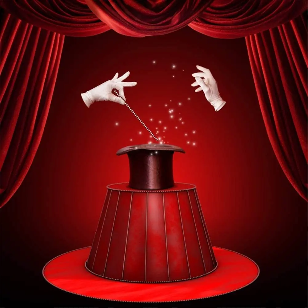 Magic Show Photography Backdrop Circus Red Curtain White Gloves Black Hat Theater Background Magician Kids Adults Photo Booth