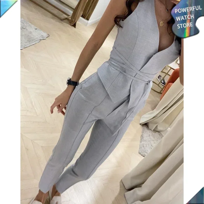 Temperament Tank Top and Pants Set 2023 Summer New Waist Closing Sexy Vest and Pencil Pants Two Piece Suit Women Daily Commuting