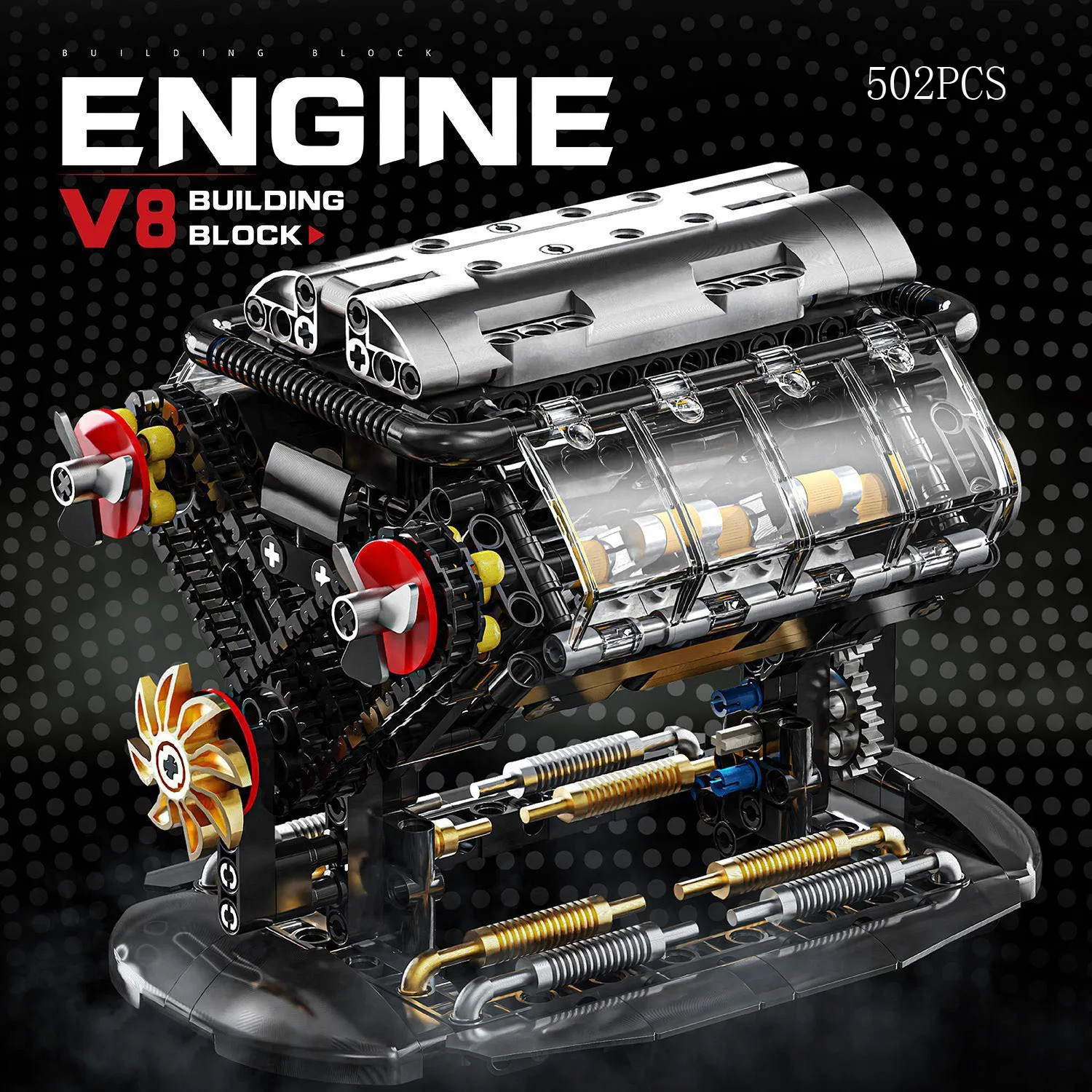 Technical Racing Electric Motor Building Block V8 Engine Model Super Sport Car Batterypowered Toys Collection For Gifts view 2