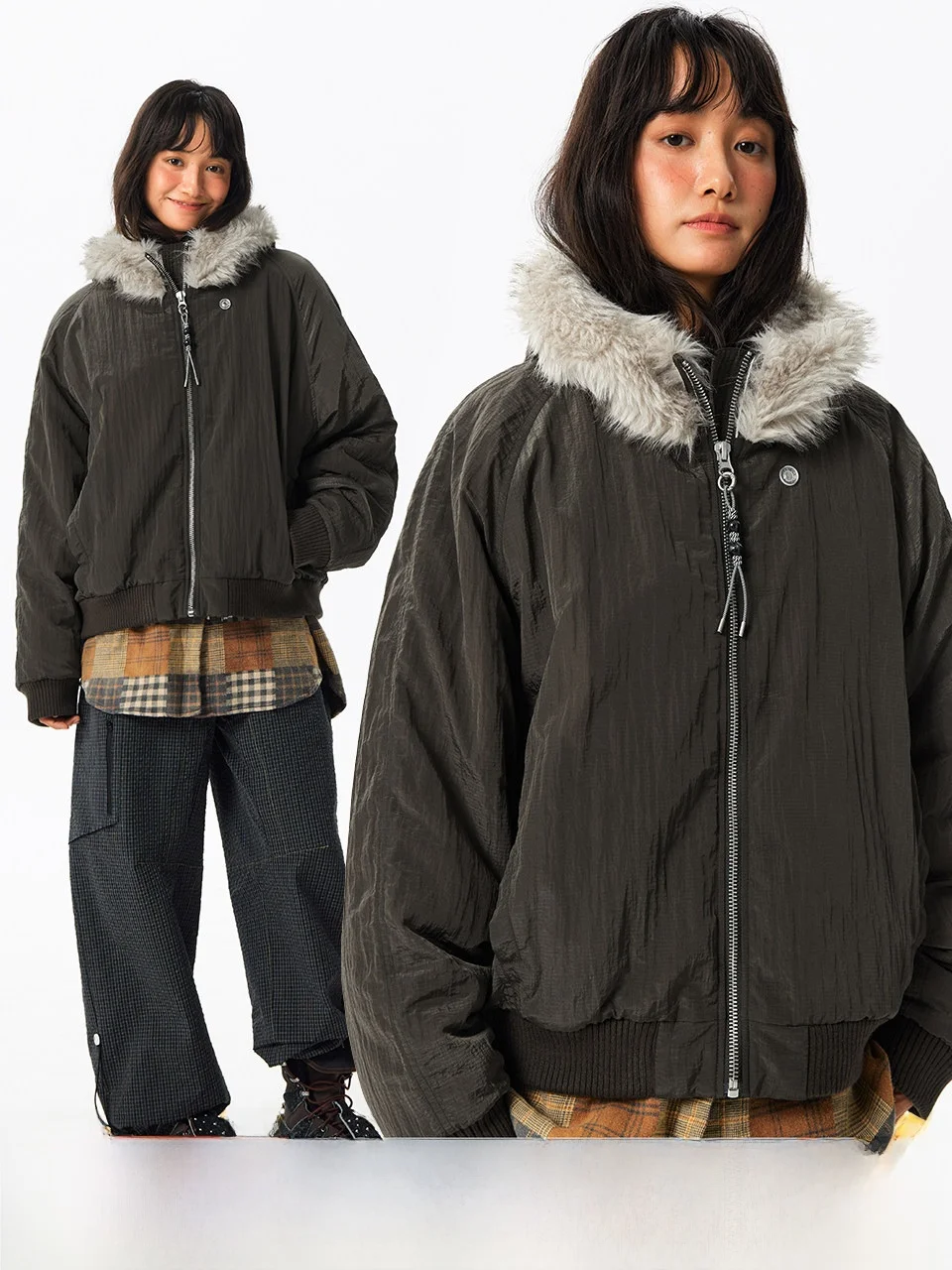 

Куртка-пальто Crnenter MA Flight Jaet из хлопка с капюшоном, теплая, длинная, повседневная, однотонная, с меховым воротником