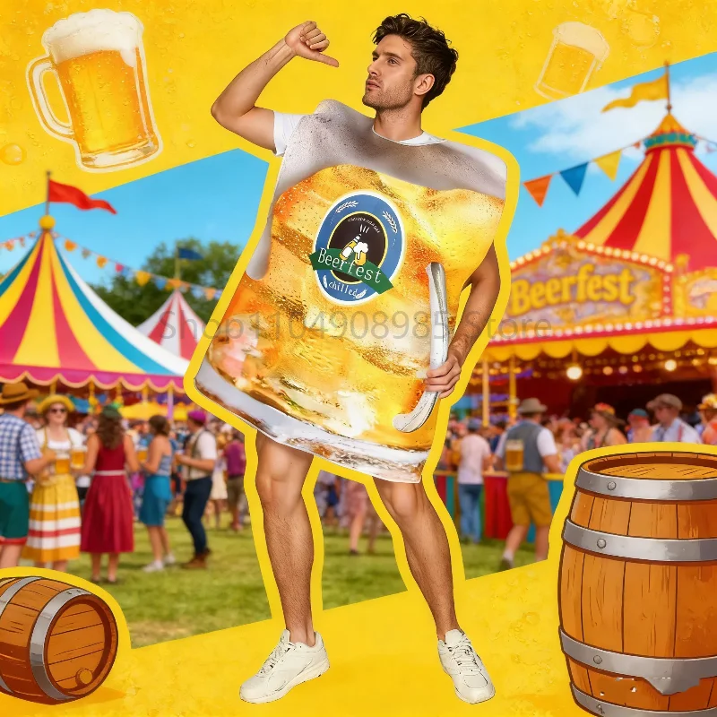 

Adult Beer Mug Costume Funny Cosplay Festival Stage Performance Bar Party Dress-Up Oktoberfest Unisex Outfits