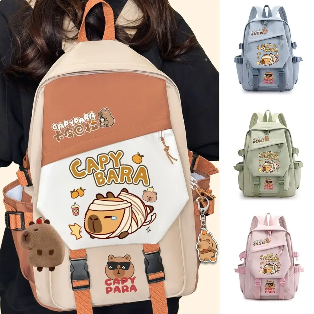 

Креативный рюкзак с капибарой большой емкости, многослойный нейлоновый школьный рюкзак для студентов, устойчивый к пятнам многоцелевой школьный рюкзак