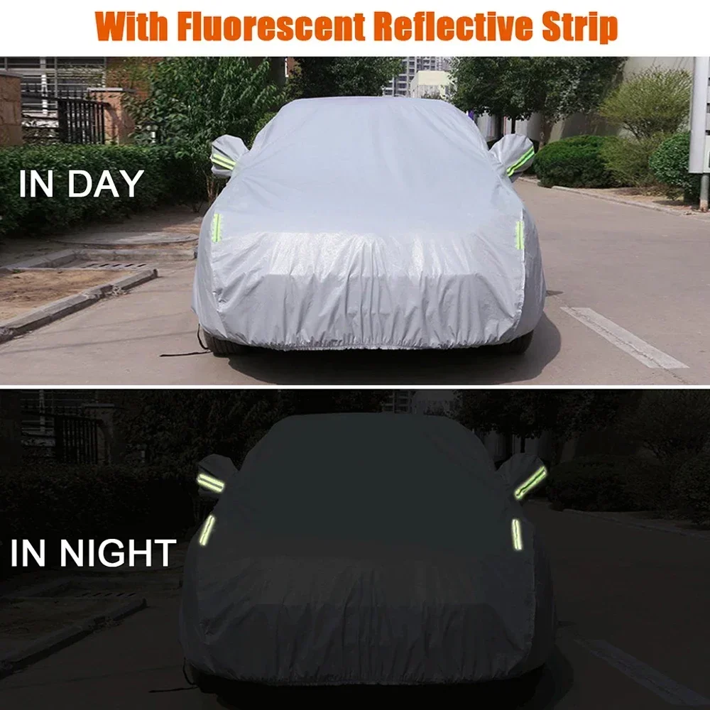 Auto-Abdeckplane S-XXL für Limousinen, Vollabdeckung mit Reflektorstreifen, Sonnenschutz, Staubdicht & Wasserdicht, UV-Beständig, Kratzfest, Universell – Detail 39
