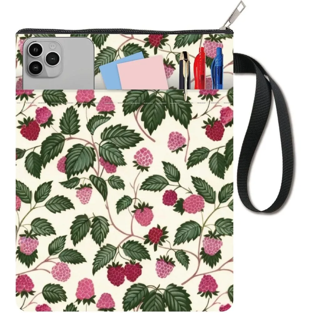 Raspberry Book Sleeve Waterproof Fruit Books Cover Pouch Washable Zipper Cloth Paperback Protector Case 11 x 8.6 Retro Notebook