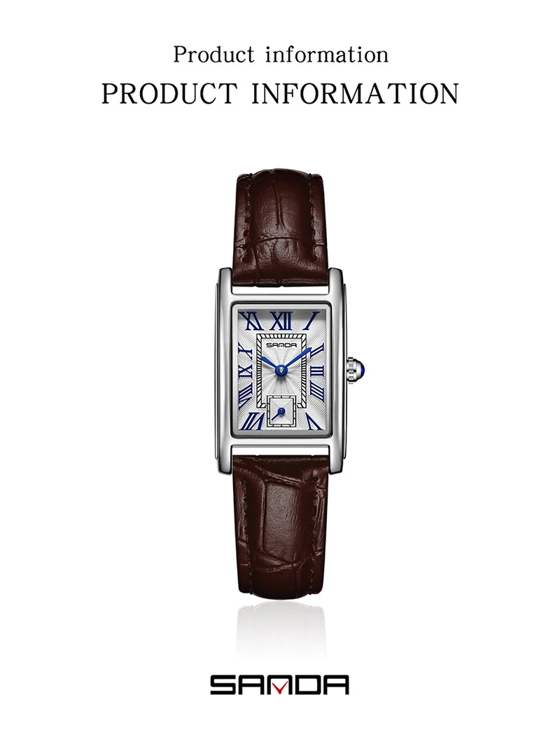 SANDA 1116 Elegante Damen-Quarzuhr, lässig, rechteckig, wasserdicht, Stahl, Lederarmband, lässige Business-Damenuhr, часы – Detail 8