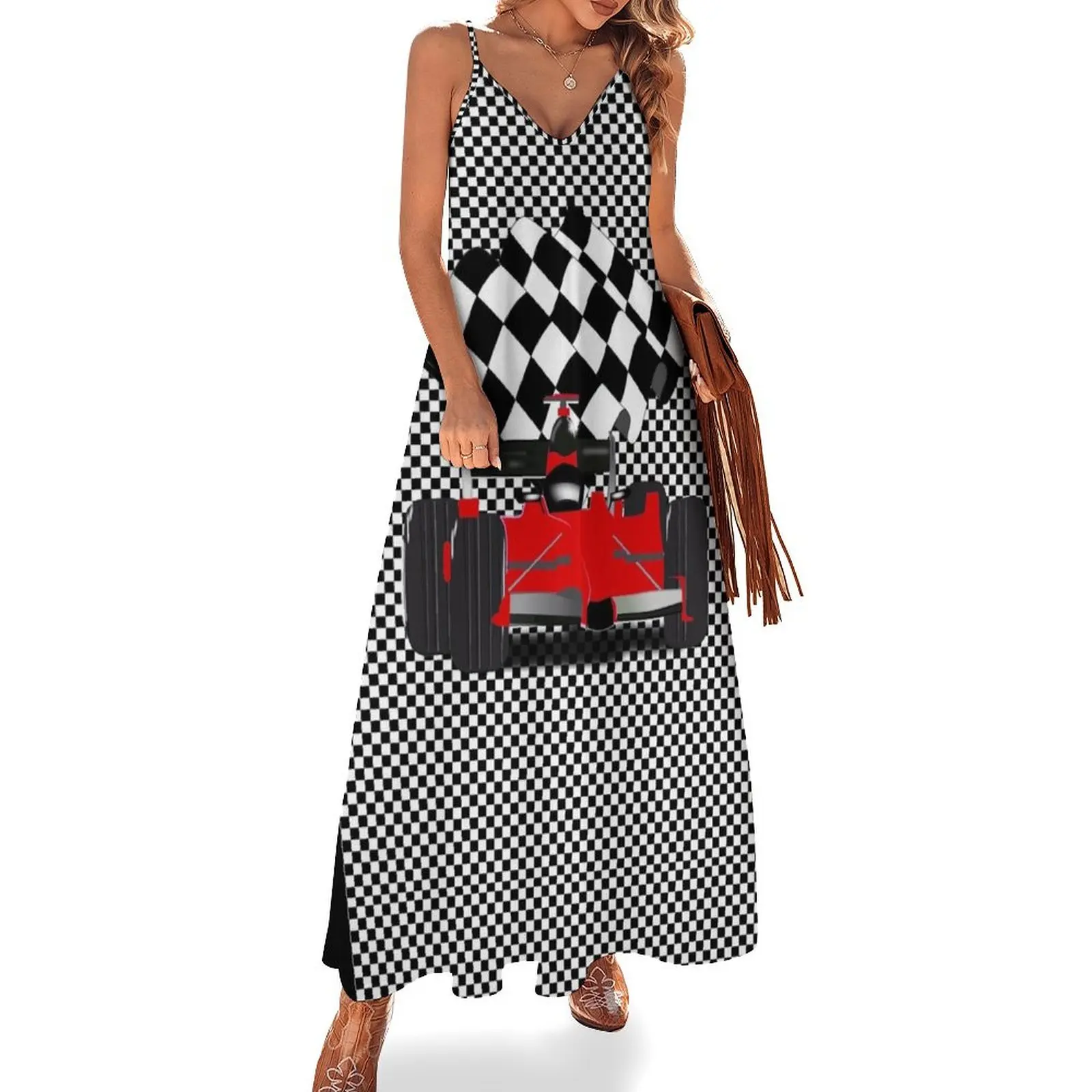 

Red Race Car with Checkered Flag Sleeveless Dress dresses ladies 2024 summer Cocktail of dresses