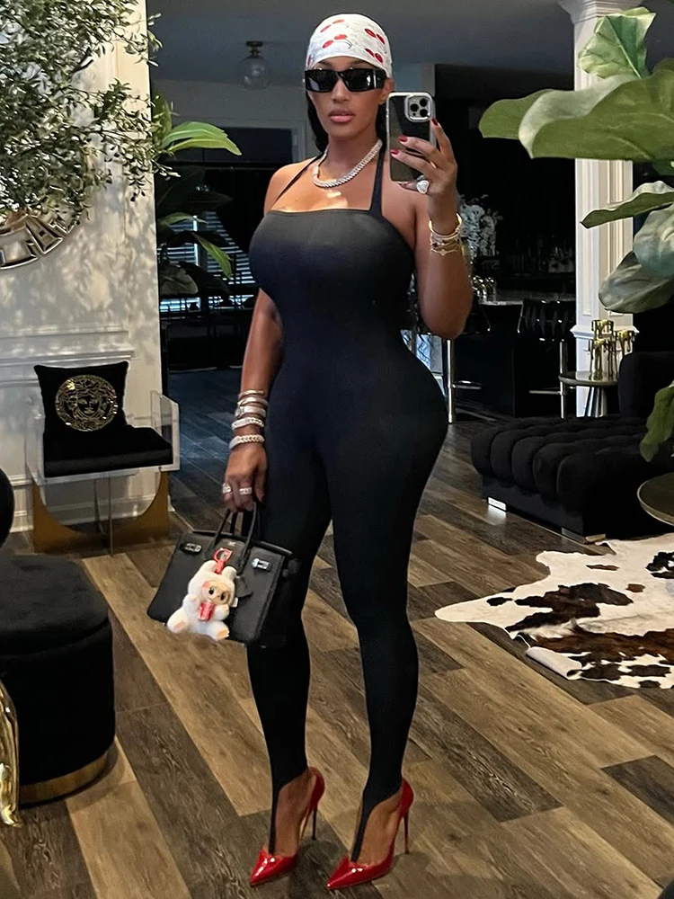 

Sexy Fashion Jumpsuits Woman Halter Off Shoulder Backless Skinny Peach Hip Hot Girls Midnight Club Party Hipster Overalls