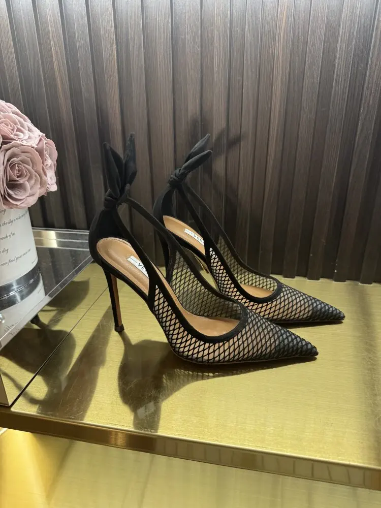 Rabbit Ear High Heels for Women, New Slim Heel 10cm Non Tiring, sexy Lace Hollow Pointed Sandals view 6