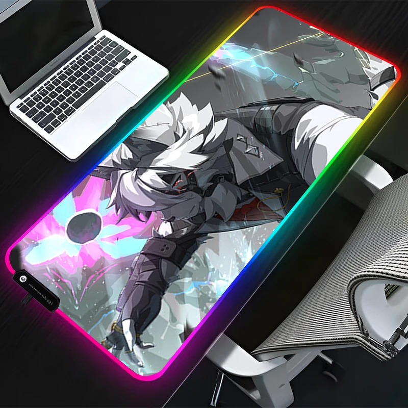 RGB LED Mouse Pad Computer Desk Accessories Mouse Mat HD Keyboard Pad Non Slip Mousepad Z-zenless Zone Zero Von Lycaon Desk Mat