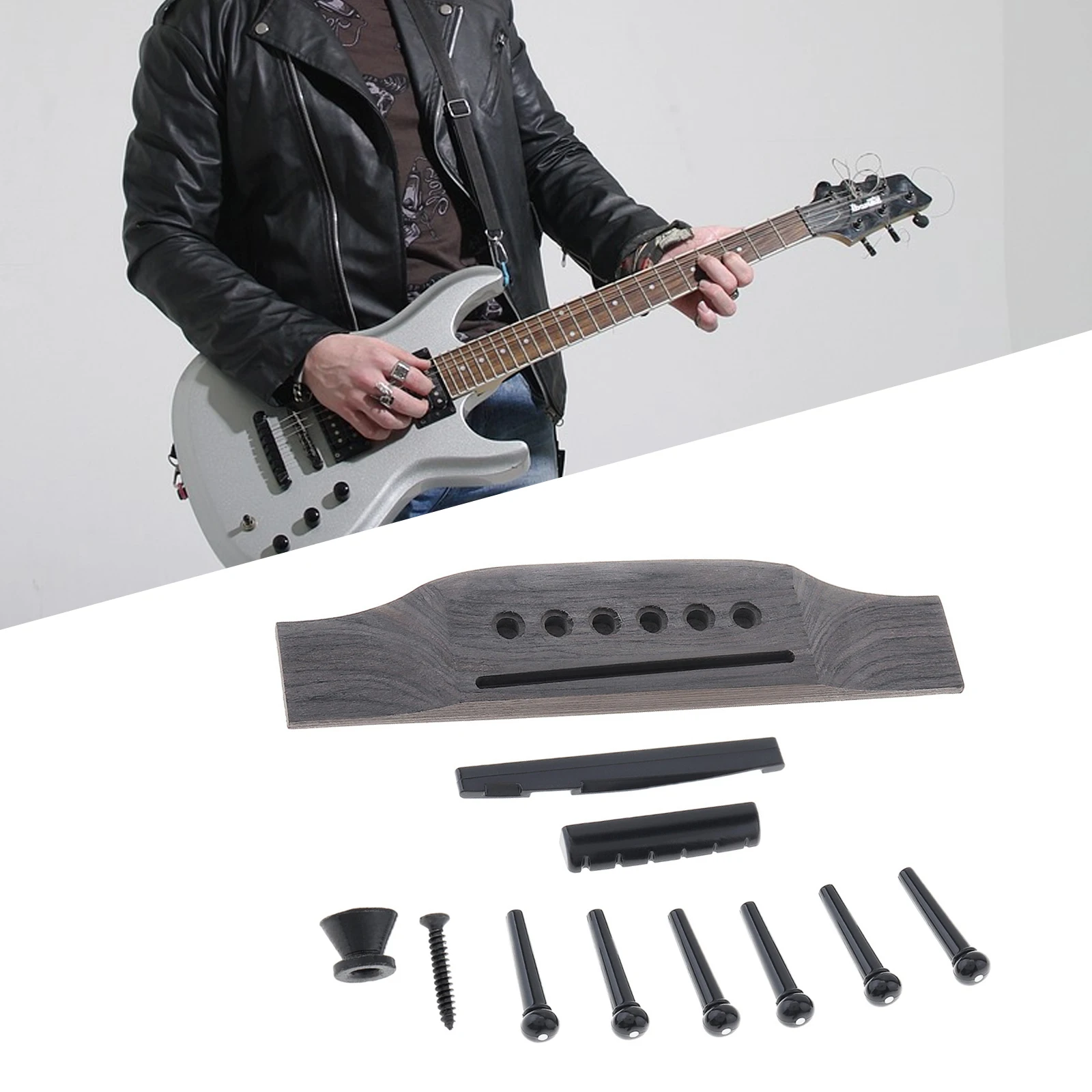 1 Set Holz Akustische Gitarre Brücke Brücke Pins/Sattel/Sattel Sattel Gitarre Teile für 40 41 Zoll Akustische Folk gitarre – Detail 13