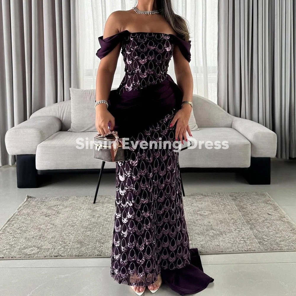 

Simin Crepe Off-the-Shoulder Pleats Sequins Mermaid Floor-Lenght Evening Dresses With Sleeveless Elegance Dresses For Women 2025