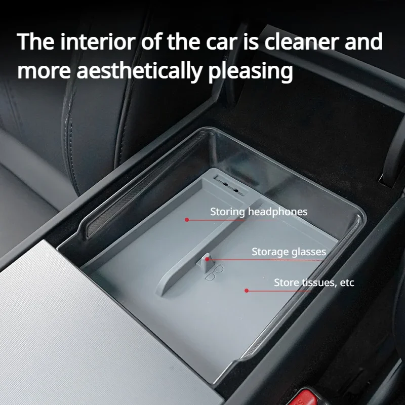 Für Tesla Neue Modell 3 Highland 2024 Lagerung Box Mittelarmlehne Versteckte Box Tasse Halter Organizer Transparent Auto Zubehör