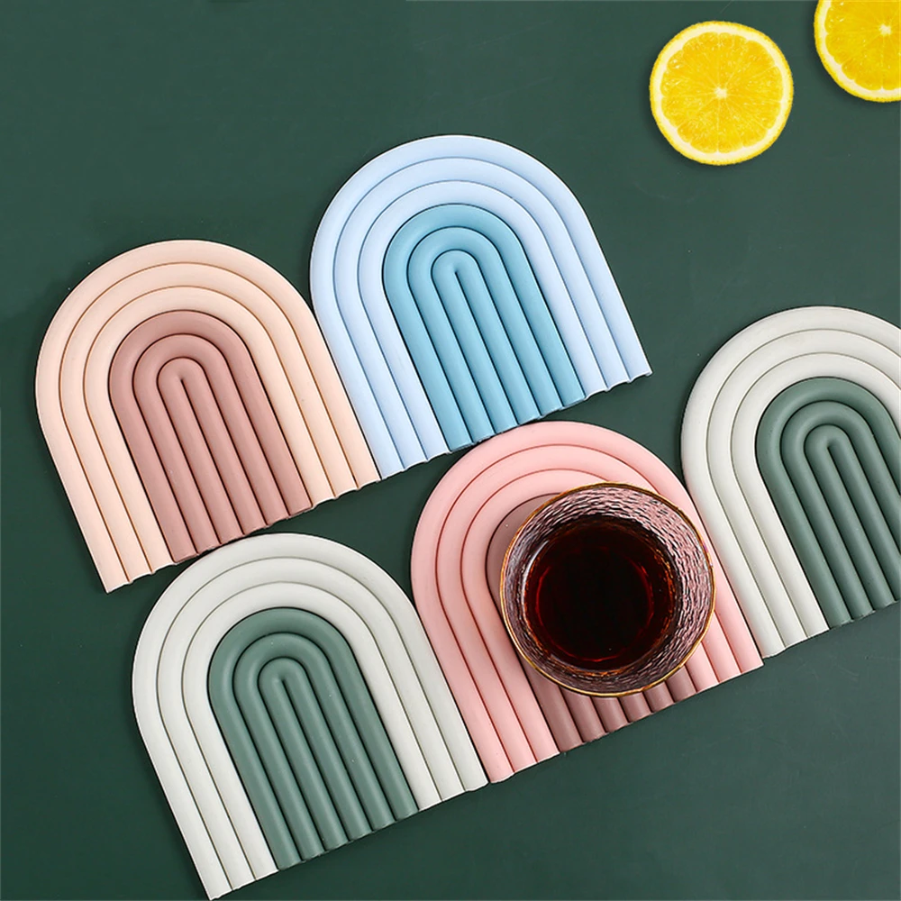 

Rainbow Silicone Table Mat Removable Coaster Heat Resistant Pan Pad Home Placemat Adjustable Size Pot Holder Kitchen Accessories