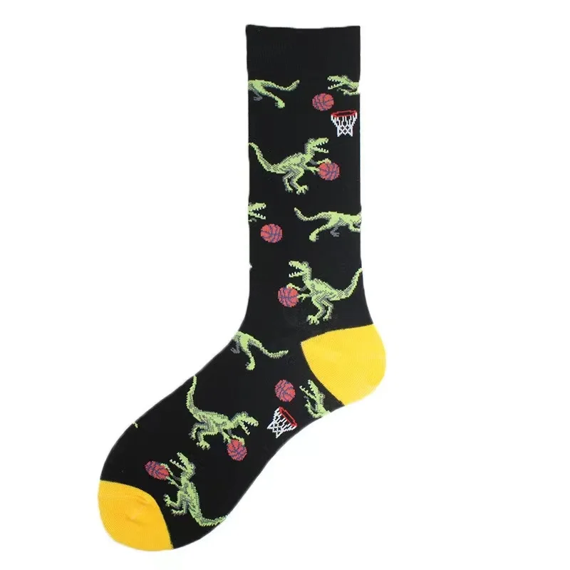 Calzini da uomo alla moda Animal Cartoon Dinosaur calzini di media lunghezza primavera e autunno Happy Street Cotton Trendy Socks Girl