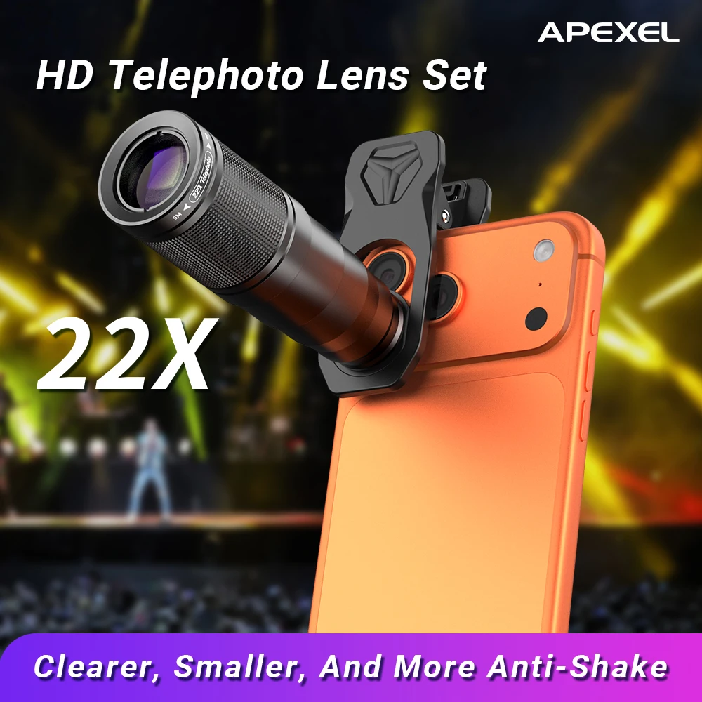 APEXEL New Updated 22X Telephoto Lens with Universal Clip Watching Concert Sports Outdoor for iPhone Samsung and All Smartphones