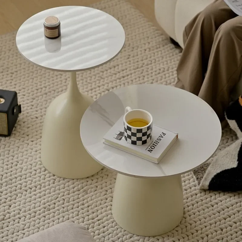 for Small Apartment Living Room Household Mini Coffee Table Rock Slab Round Combination Black Simple Style