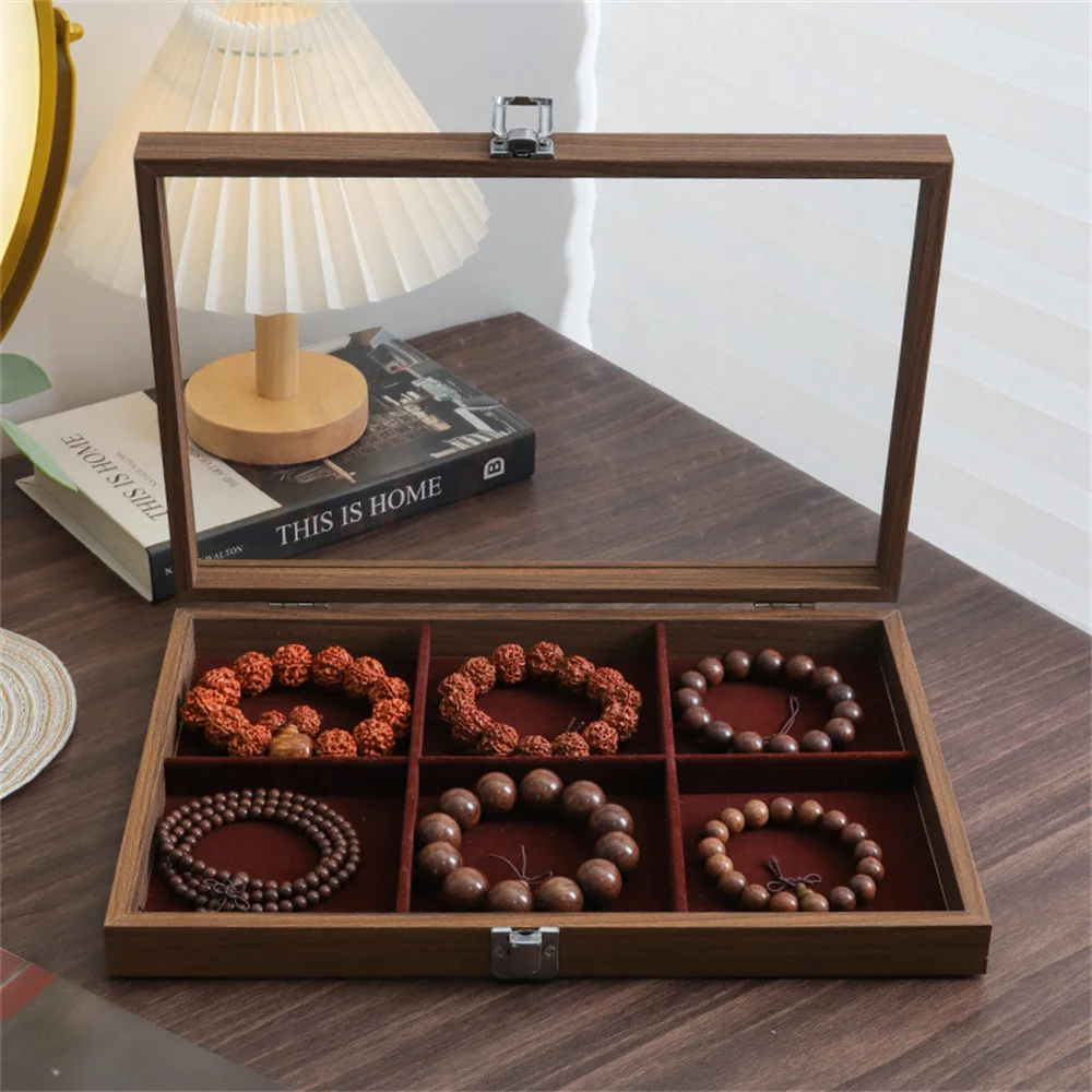 1Pc Retro Wooden Dustproof Jewelry Storage Box with Lid Necklace Collarbone Chain Bracelet Display Holder Jewelry Organizer Case