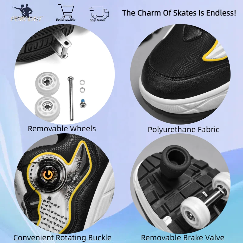 New  4 Roller  Roller Skate Usb Charging  Deformation Parkour Shoes For Unisex Children Girls Boys Casual Sneakers Roller Skate