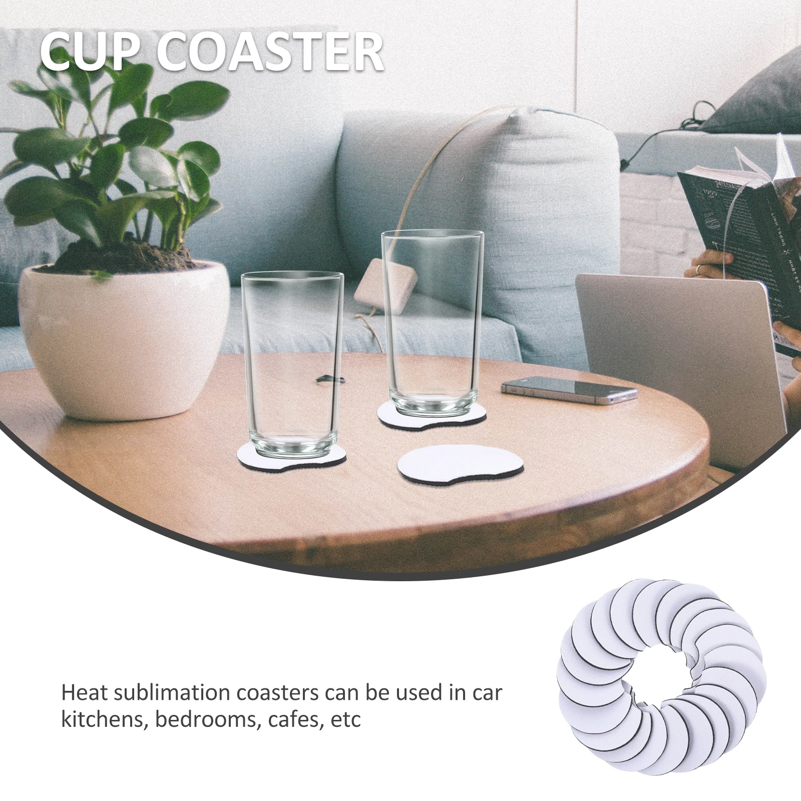 

20pcs Car Coaster Sublimation Blank Cup Mats Round Neoprene Tumbler Durable Practical Heat Transfer Storage Gift