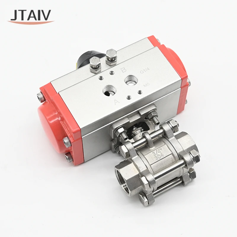 JTAIV Factory Customized DN15-DN100 Single Double Acting Sanitary SS304 3PC pneumatic actuator Pneumatic Threaded Ball Valve