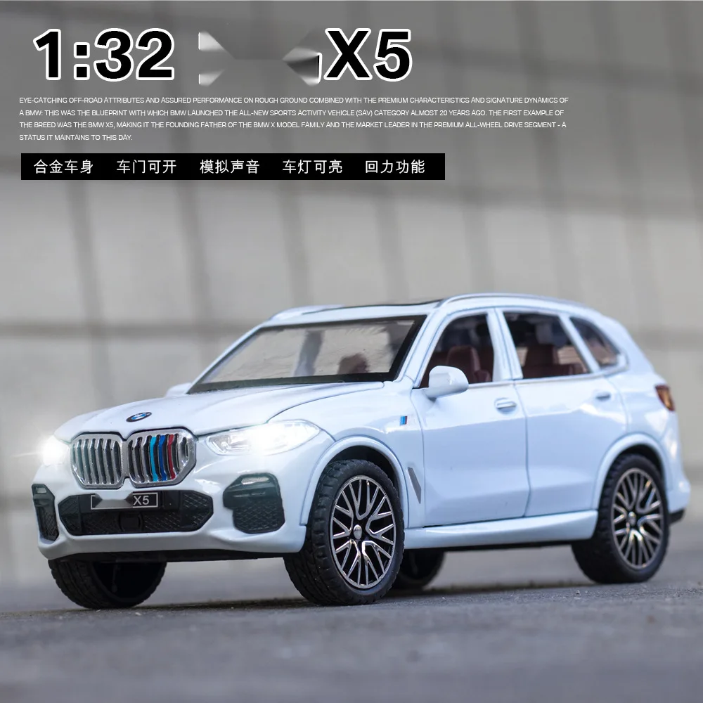 

1:32 X5 SUV Car Model Toy Doors Opened Music Light Pull Back Alloy Body Vehicle Model Boys Birthday Presents