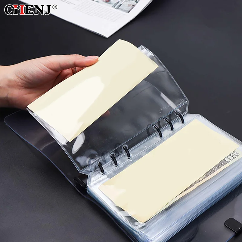 New 6PCS A5/A6/A7 6 Holes 3-layer Double-sided Binder Pockets ,Transparent Zipper Folders And Side Open Folders, Waterproof PVC
