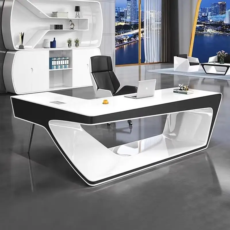 

Wooden White Executive Office Desk Manager Designer Adjustable Study Computer Desk Gaming Large Scrivania Work Station Table