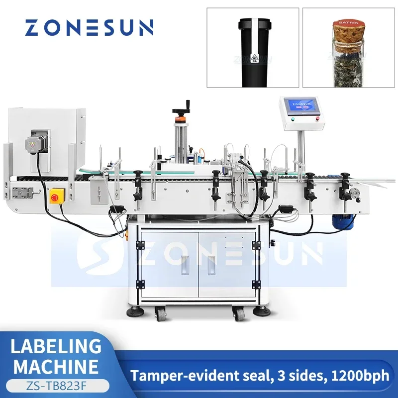 ZONESUN ZS-TB823F Automatic Tamper Evident Labeling Machine Seal Sticker Applicator for Round Bottles Tubes