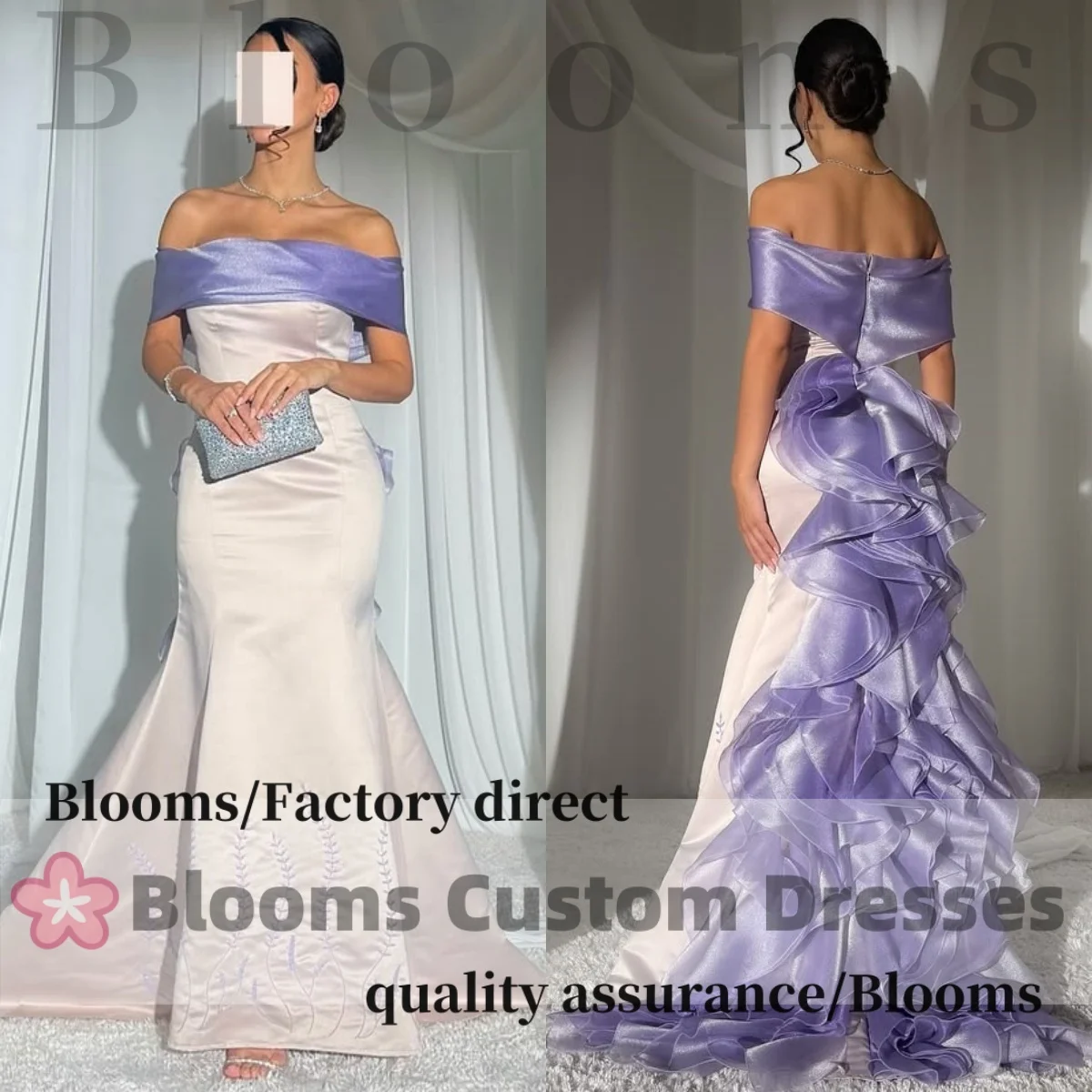 

Blooms Customized Off Shoulder Beaded Evening Dress with Ruffles Mermaid Formal Occasion Elegant Party Dress For Prom