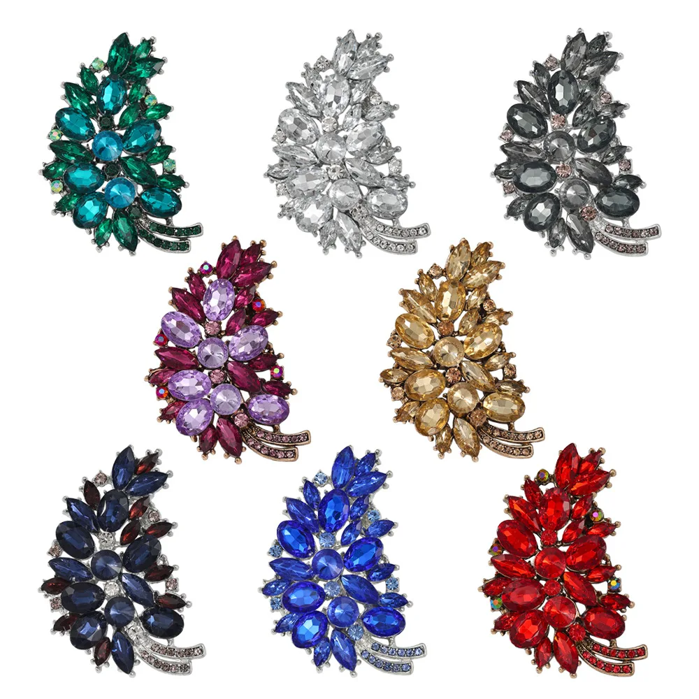 Luxury Wing Shaped Brooch Multi Color Gem Leaf Lapel Pin Vintage Gold Silver Badge Wedding Banquet Party Women Coat