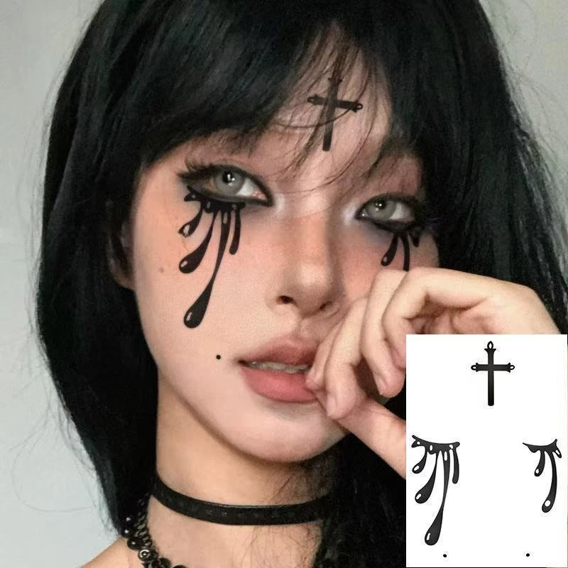 The Nun's Black Tears Temporary Tattoos Durable Halloween Cosplay Waterproof Fake Tattoo Sticker Face Body Art Transfer Tattoo