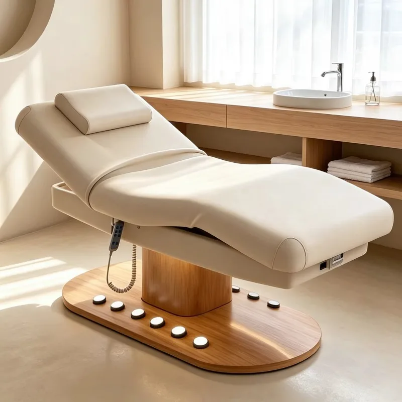 Electrically Adjustable Three-Motor PVC Foldable Metal Frame High-Density Sponge Massage Table High-End Salon Spa Therapy