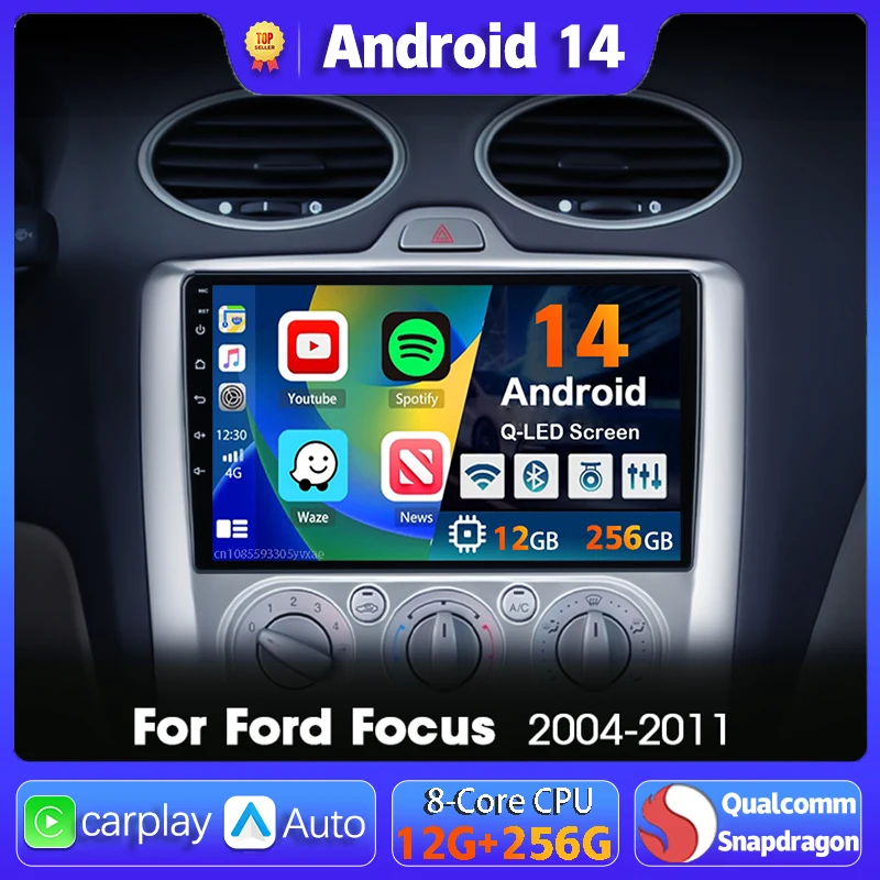 

Автомагнитола Carplay для Ford Focus 2004-2011, мультимедийный проигрыватель на Android 14 с GPS-навигацией, видеоплеером, DVD, 2 DIN, Wi-Fi + 4G DSP