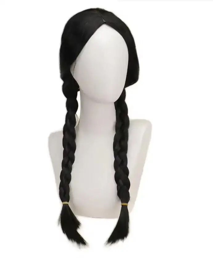 Peruca preta feminina morticia addams peruca tv quarta-feira cosplay addams família preto cabelo longo sintético alta resistente ao calor perucas
