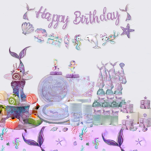 Syrenka urodziny jednorazowe zastawy stołowe dziewczynka 1 dekoracja urodzinowa mała syrenka urodziny pod wystrój Baby Shower morza