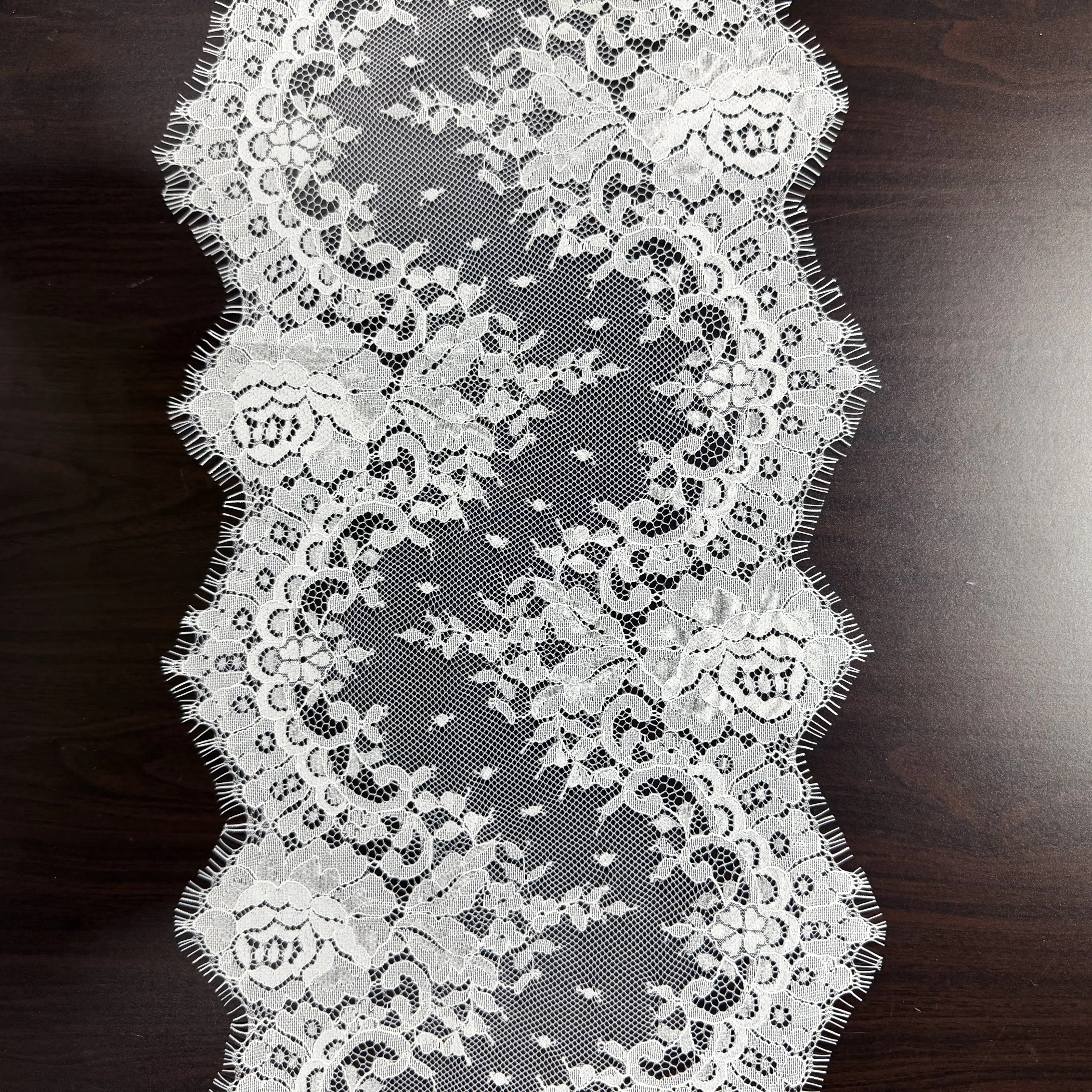25cm Width Chantilly French Lace Trim 3M Eyelash Lace with Double Eyelash Borders Scalloped Floral Lace Edging for Home Fabric C