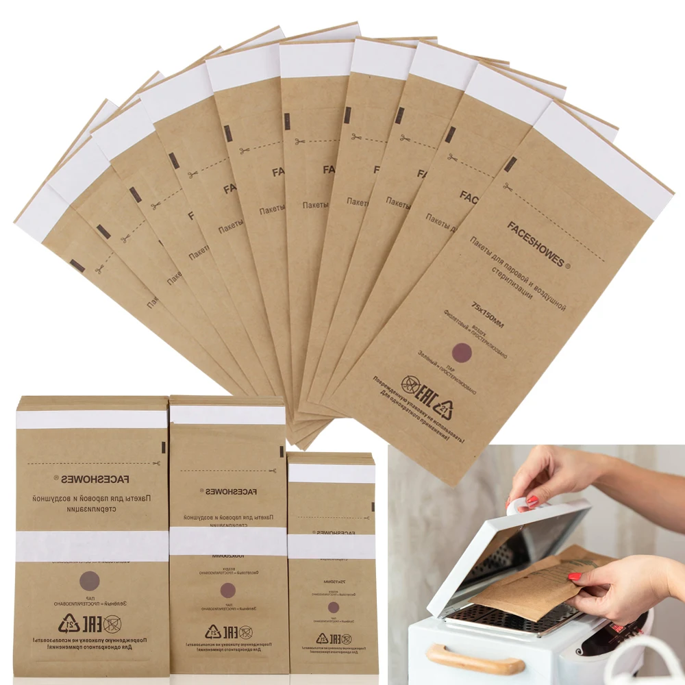 50/100Pcs Disposable Nail Sterilizer Bag Gel Equipment Manicure Kraft Bags Dry Heat Cosmetics Pouchs Nailart Machine Accessories