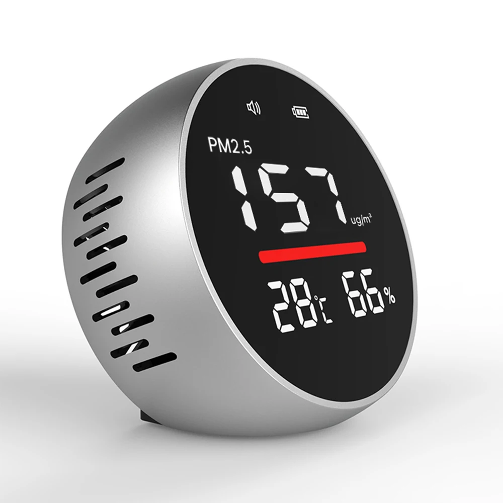 Mini 3-in-1 Indoor Air Quality Analyzer Metal PM2.5 Meter Monitor Temperature Humidity Smoke/Dust Detection Triggering Alarm