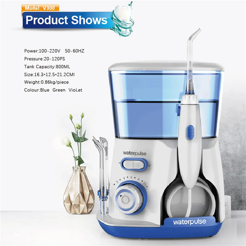 V300G Oral Irrigator 5pcs Tips Dental Water Flosser Electric Cleaner 800ml Oral Hygiene Dental Flosser For Oral Care