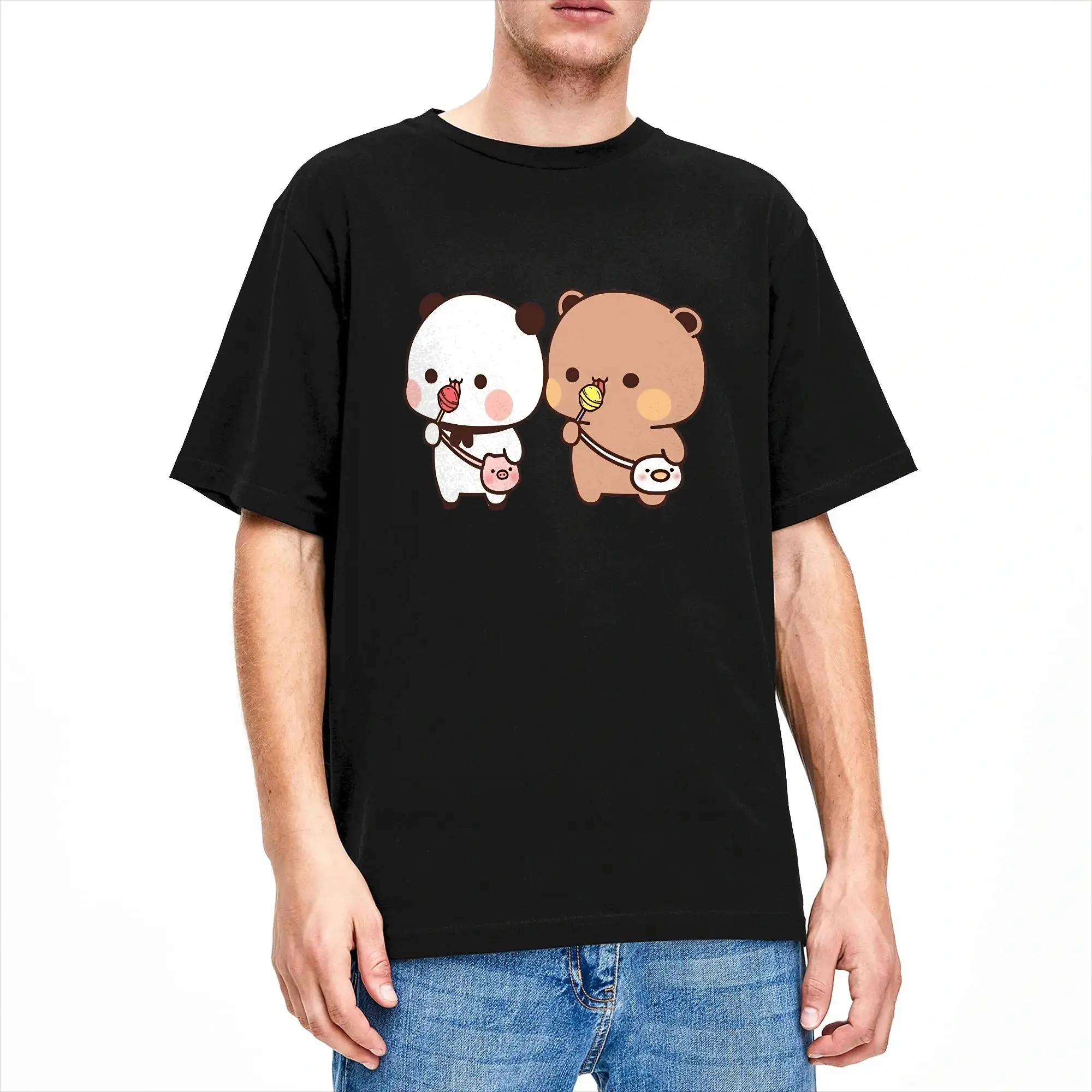 Bubu Dudu Panda And Brownie Bear Couple T-Shirt Men Pure Cotton Tee Shirt Crewneck Short Sleeve T Shirts Plus Size Clothing