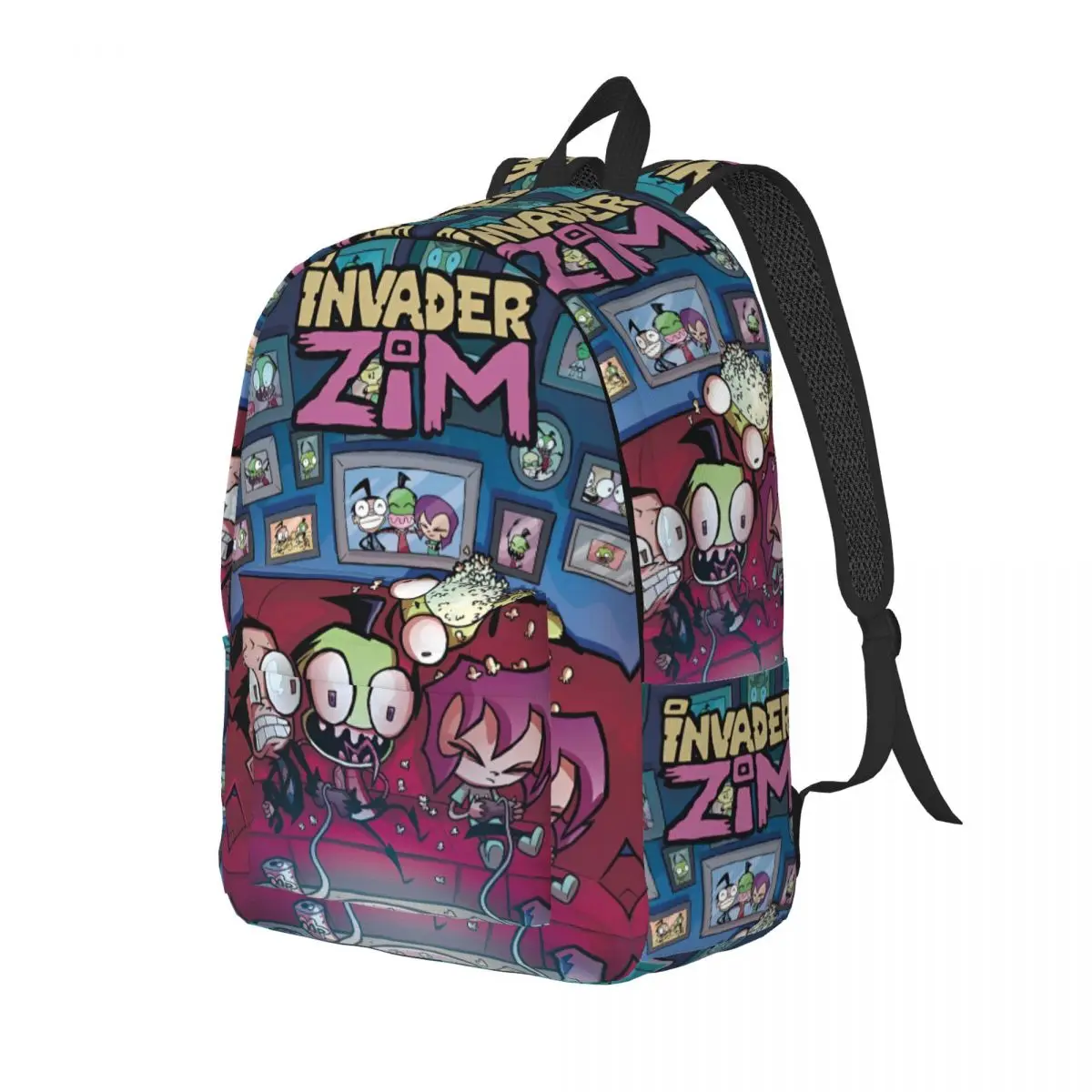 Invader Cartoon Zims Gir Dib Green Dib Robot Backpack Outdoor Student Work Daypack for Men Women Laptop Shoulder Bag