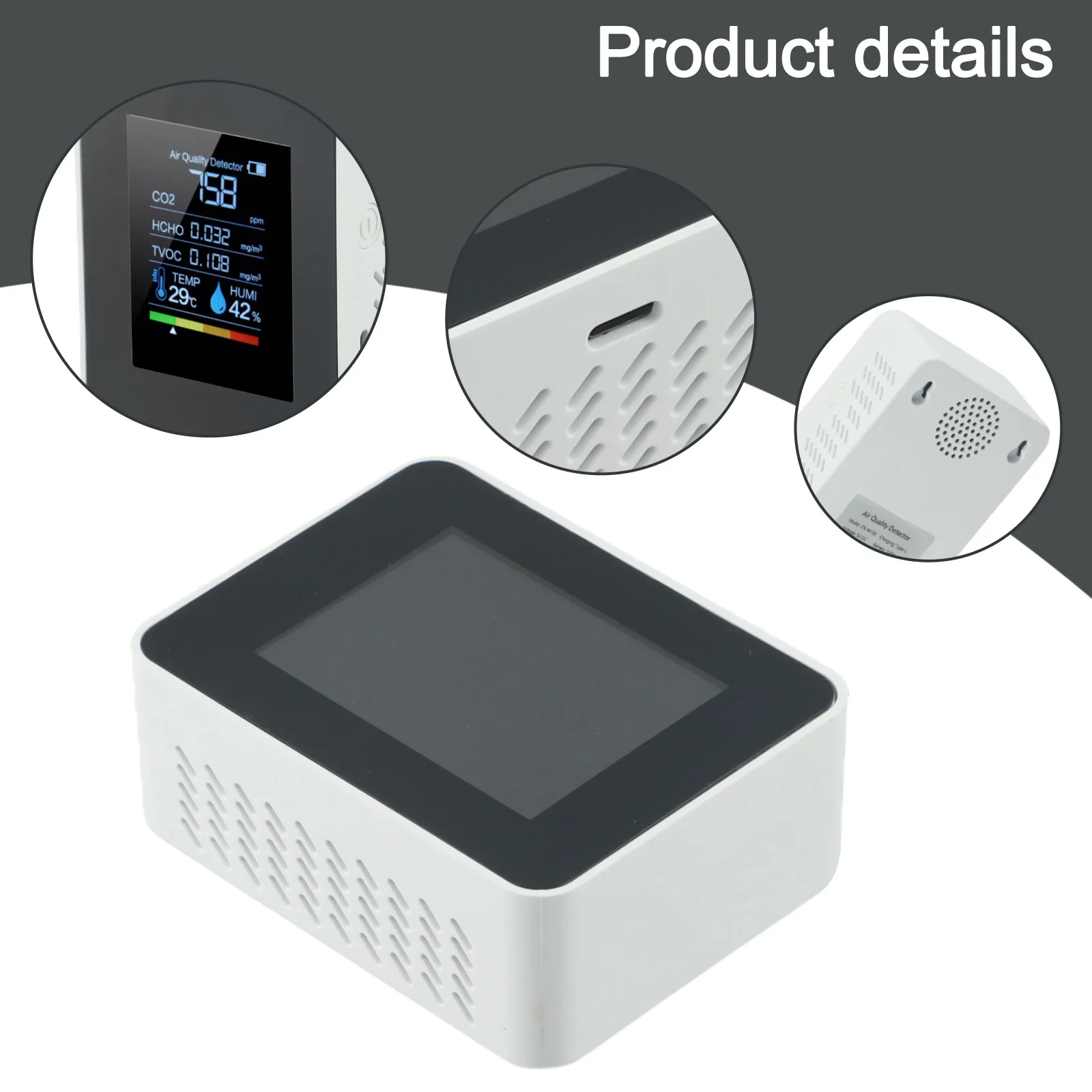 90*70*35mm 3.54*2.75*1.37in 5-in-1 Air Quality Detector Indoor Air Quality Tester Rechargeable Lithium-ion Battery USB Charging