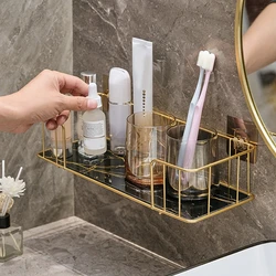 Light Luxury Bathroom Shelf Gold Storage Rack Without Punching Shower Gel Storage Rack Cosmetics Toiletries Storage  Organizer