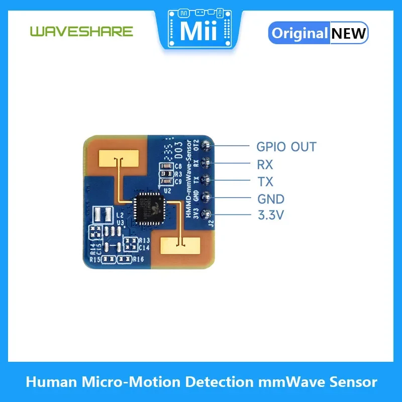 Waveshare Human Micro-Motion Detection mmWave Sensor, 24GHz mmWave Radar, Based On S3KM1110, Adopts FMCW Technology