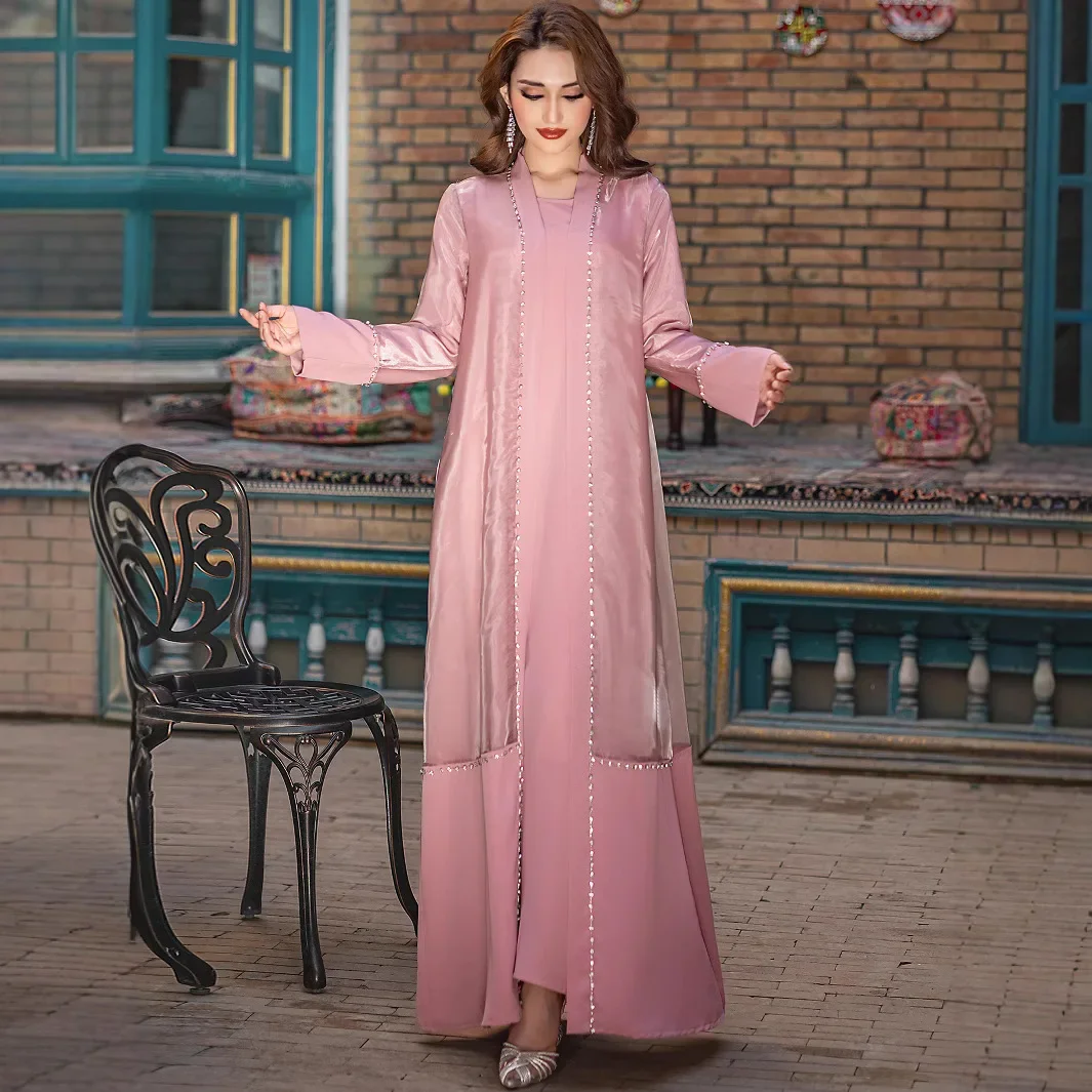 فستان العيد عباية نسائية 2 قطعة مجموعة مسلمة الماس حفلة قفطان رداء جلابية المغرب دبي قفطان فيستدوس لارجوس رمضان 2026