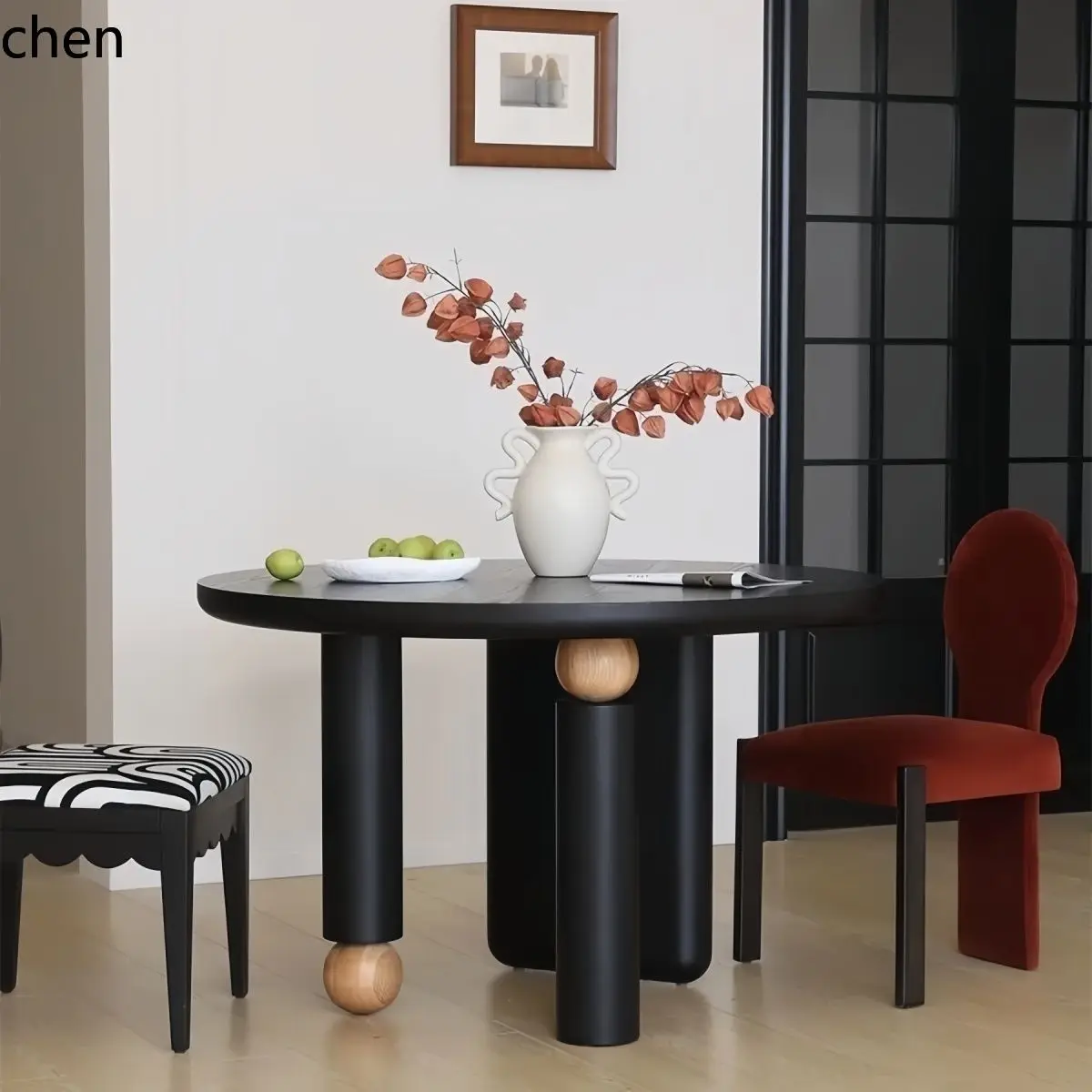 HXL Black Solid Wood Rectangular Dining Table Modern Desk Creative Office Oval