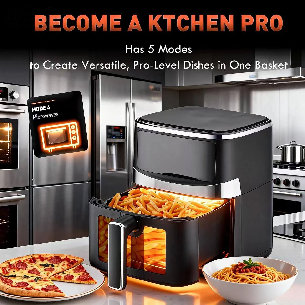5.28 Qt Air Fryer Oven, Nonstick Cooker with Recipes, Oil Free, Electric Hot Air Fryer, Black view 2
