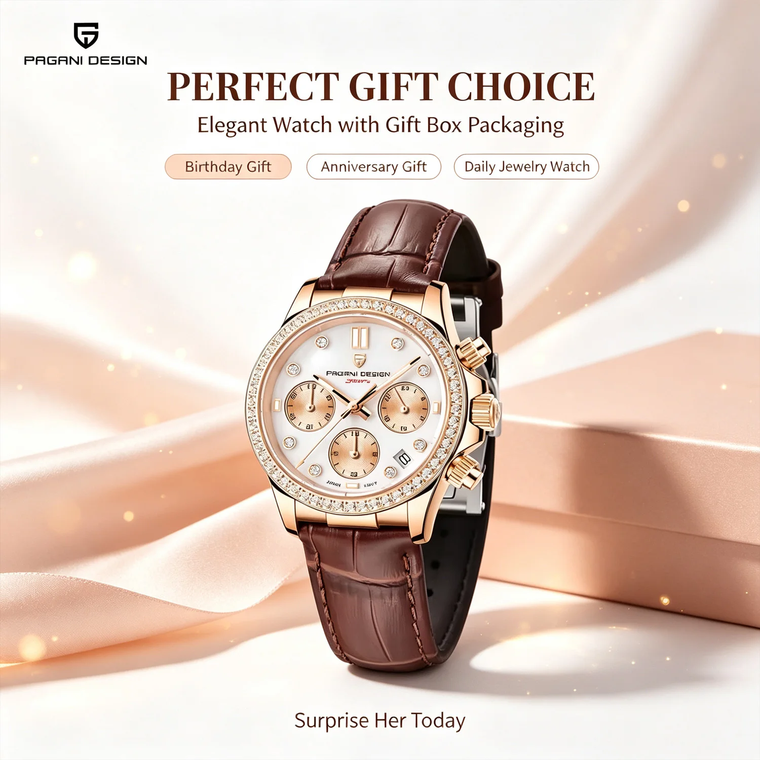PAGANI DESIGN 36MM Women's Quartz Watches Multifunction Sapphire Stainless Steel Waterproof Clock Watch For Men New