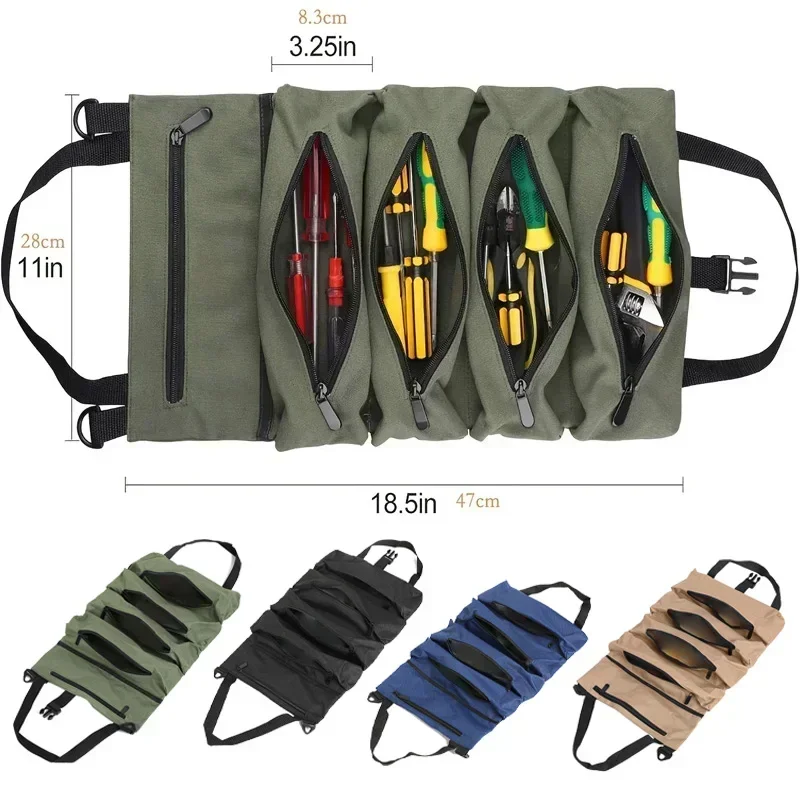 Bolsa de almacenamiento de tela Oxford portátil, kit de herramientas, bolso enrollable multiusos, cubo organizador de herramientas para llave de lona para coche y motocicleta