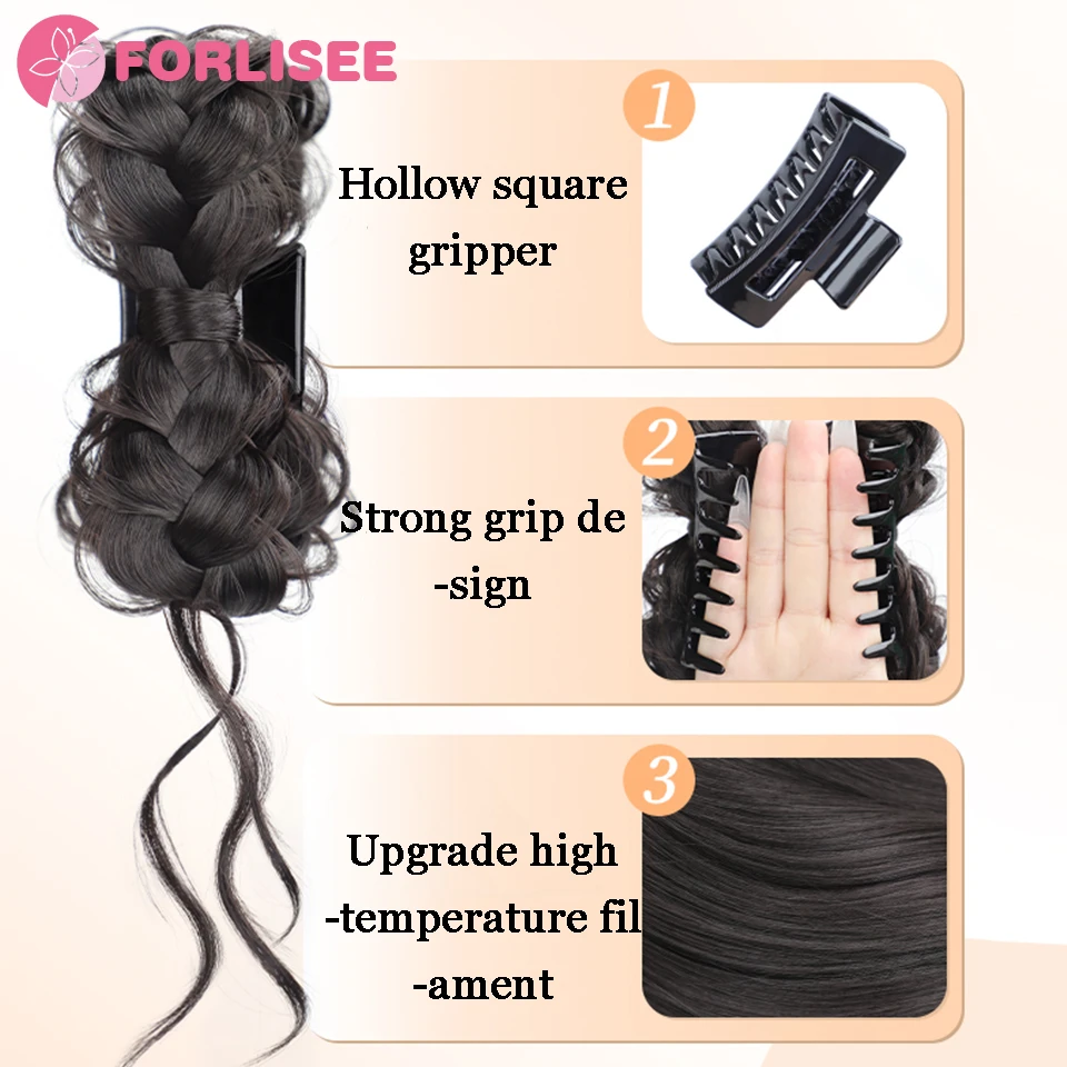 FORLISEE Synthetic Ball Head Wig Bow Dragon Whisker Clip Flower Bud Head Ancient Style Hair New Chinese Style Braid Hair Bag